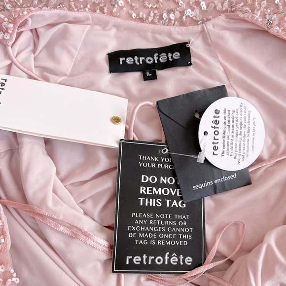 Retrofete Mich Mini Dress Cowl Neckline Sequins Spaghetti Straps Pink Size Large - Picture 8 of 12